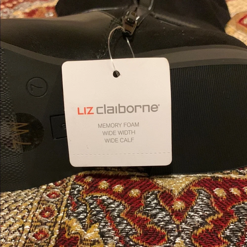 Liz Claiborne Black and Gold Leather and Suede Winter Boots - Picture 7 of 10